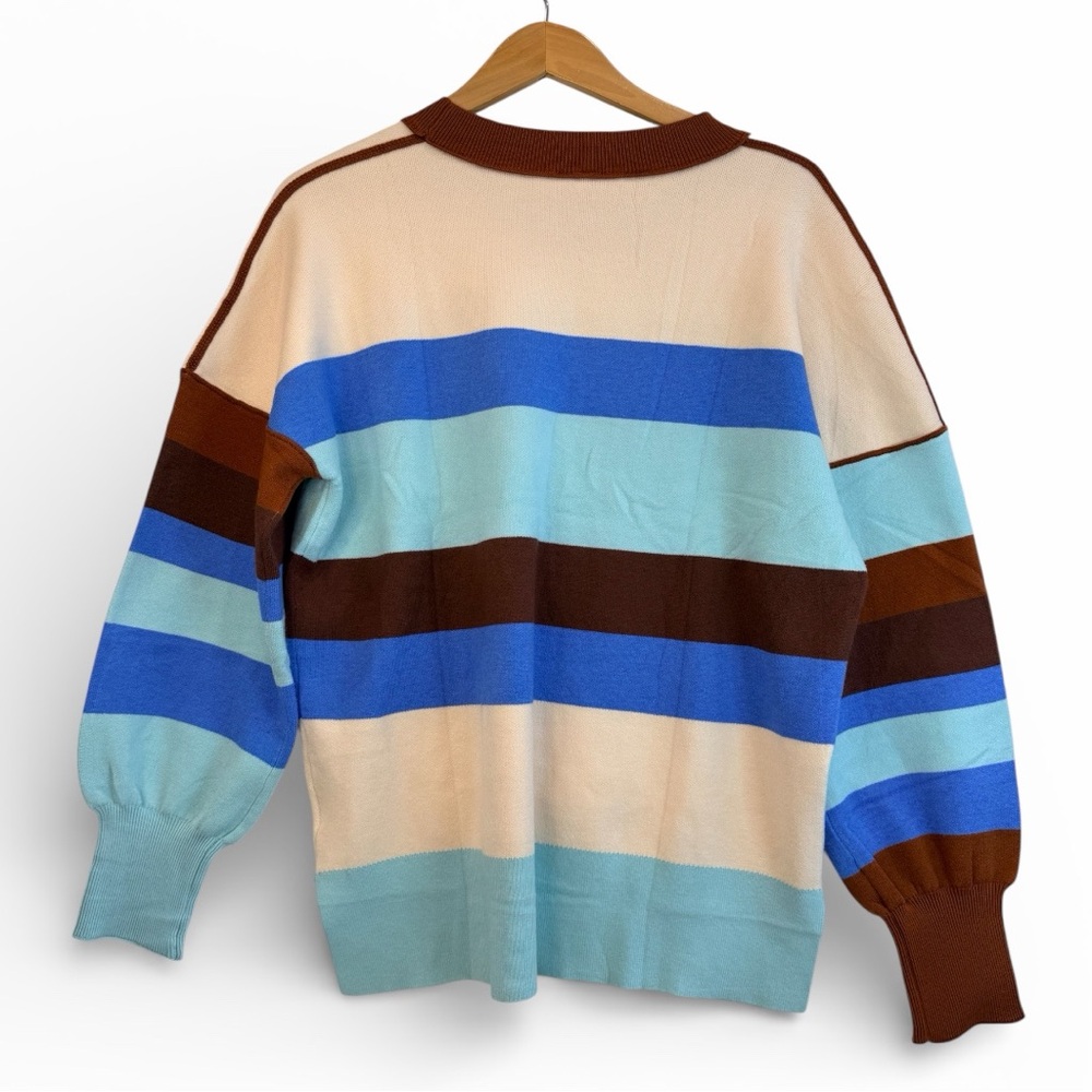 Saukoke Muticolor Stripe Balloon Sleeve Long Sleeve Sweater Women's Large - Picture 4 of 6